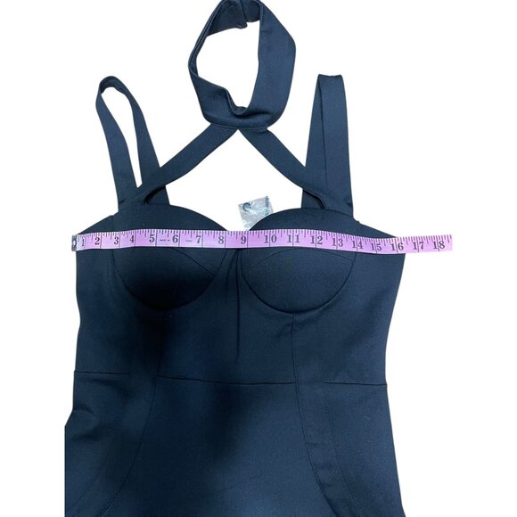 Halter Neck Black Bodycon Midi Dress With Strappy Cutout Detail & Back Zipper Cl - Picture 7 of 12